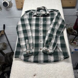 Carhartt Forest Green and White Plaid button up Shirt, relaxed fit, size Medium
